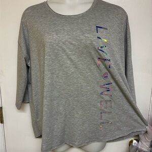 Cato Gray Long Sleeve Top with Multicolor Text